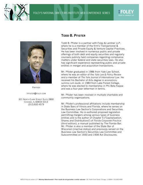 Speaker Biographies - Foley & Lardner LLP