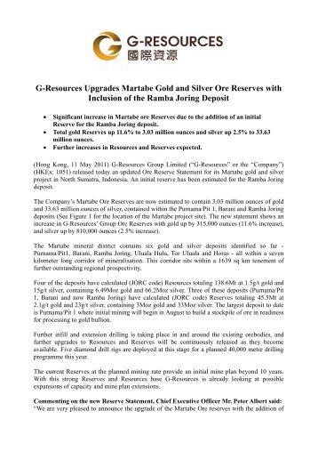 G-Resources Upgrades Martabe Gold and Silver Ore Reserves with ...