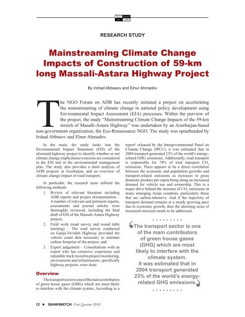 Mainstreaming Climate Change Impacts of the Masalli-Astara Highway ...