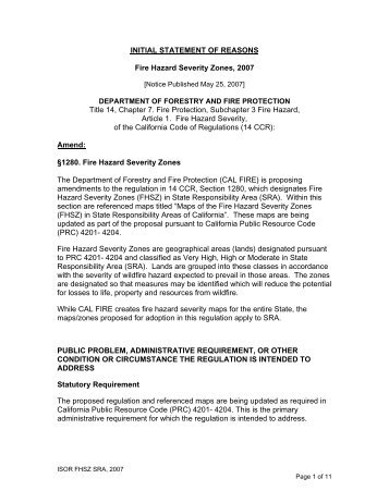 Initial Statement of Reasons (5/25/07) - Cal Fire - State of California