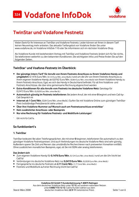 Infodok 324: Twinstar und Vodafone Festnetz