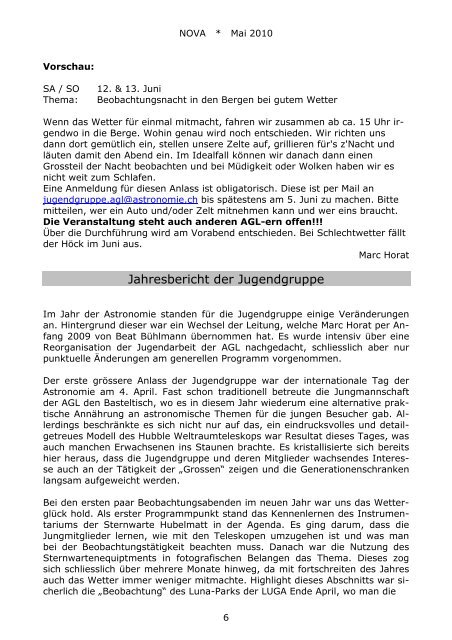 Nova 476 Mai 2010 - Astronomische Gesellschaft Luzern