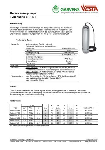 Unterwasserpumpe Typenserie SPRINT - Garvens