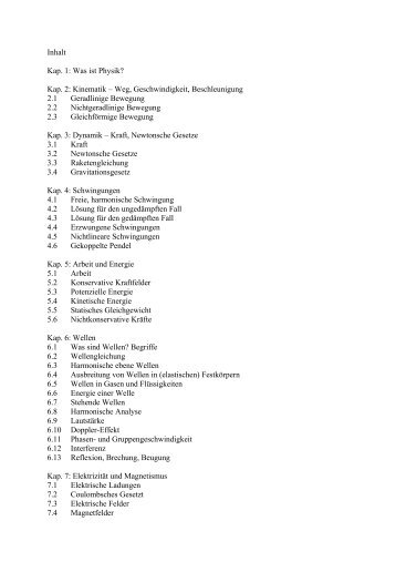 Kap. 1: Was ist Physik? Kap. 2: Kinematik – Weg, Geschwindigkeit ...