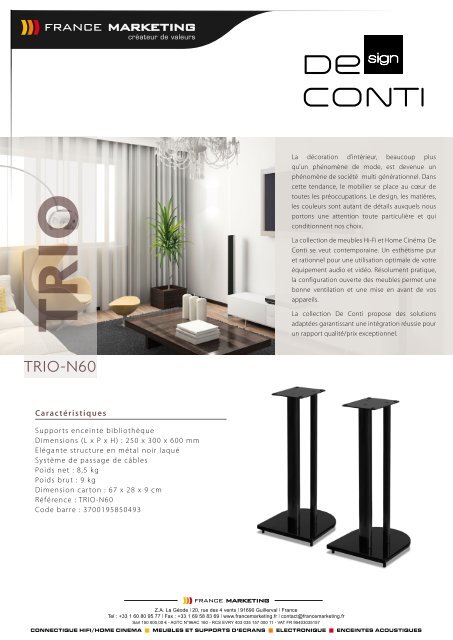 De Conti Piazza Noir - Pied & Support enceinte - Garantie 3 ans