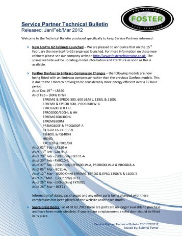 Service Partner Technical Bulletin - Foster Spares