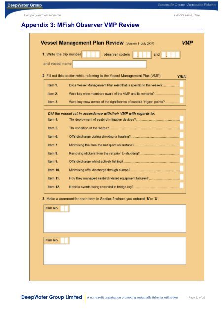 Vessel Management Plan