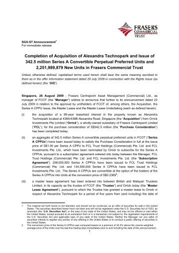 Completion of Acquisition of Alexandra Technopark and Issue of ...