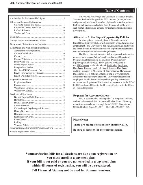 Registration Guidelines Booklet - Frostburg State University