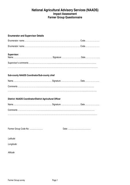 NAADS impact assessment farmer group survey. - Foodnet