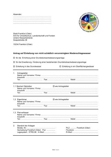 Formblatt Einleitung Niederschlagswasser.pdf - Frankfurt