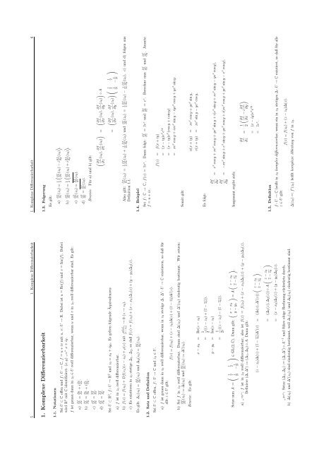 Analysis IV (Funktionentheorie) Inhaltsv erzeichnis