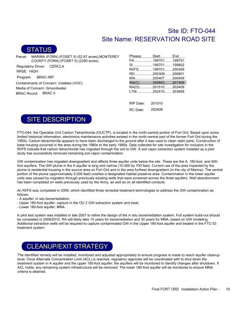 FY2009 - Former Fort Ord - Environmental Cleanup