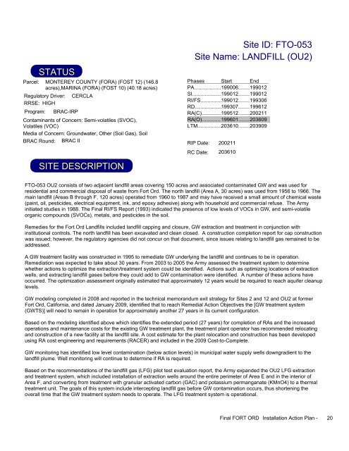 FY2009 - Former Fort Ord - Environmental Cleanup