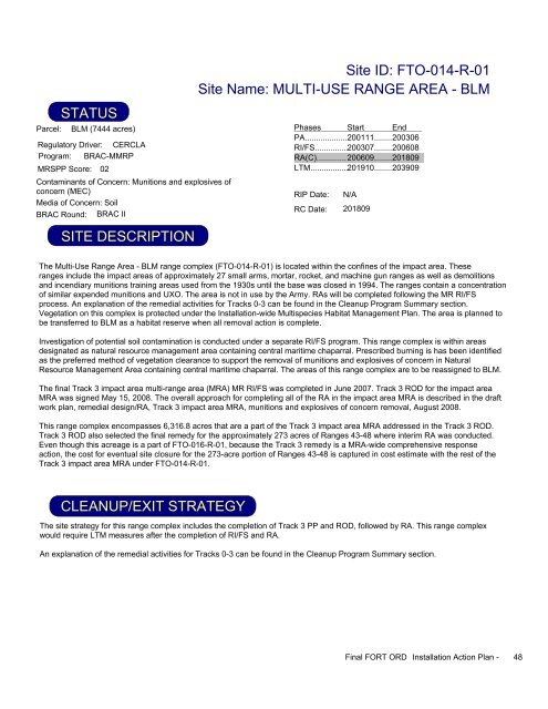 FY2009 - Former Fort Ord - Environmental Cleanup