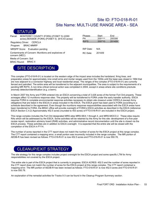 FY2009 - Former Fort Ord - Environmental Cleanup