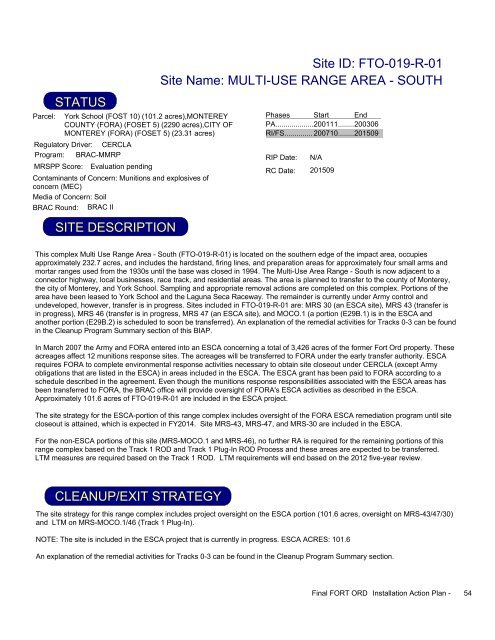 FY2009 - Former Fort Ord - Environmental Cleanup