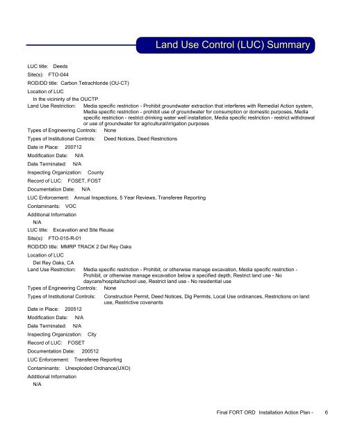 FY2009 - Former Fort Ord - Environmental Cleanup