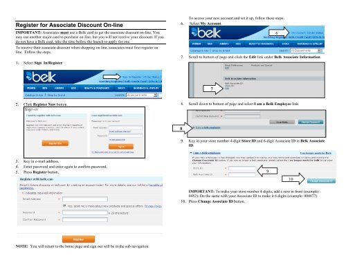 Register for Associate Discount On-line - MY Belk (Associate Portal ...