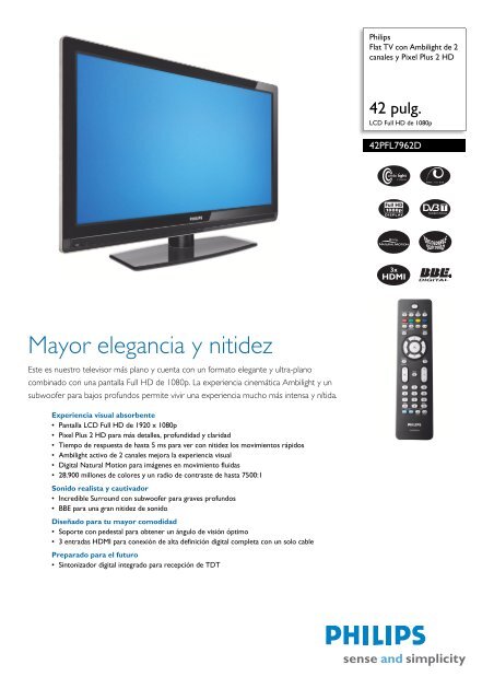 42PFL7962D/12 Philips Flat TV con Ambilight de 2  - FONYTEL