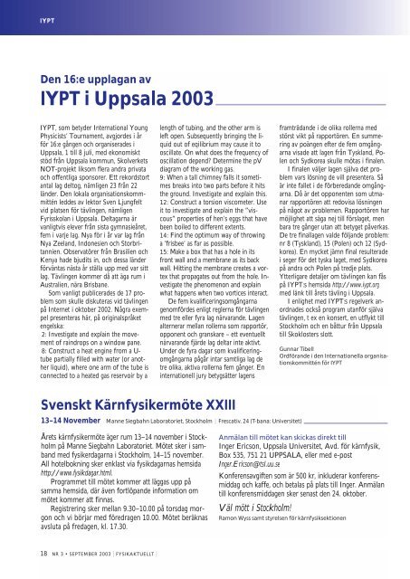 Fysikaktuellt September 2003, Kvinnor i fysik - Svenska ...