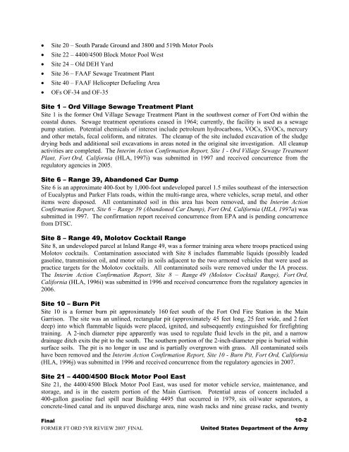 Final Second Five-Year Review Report Fort Ord Superfund Site ...