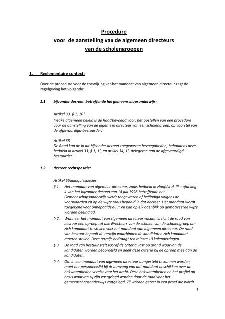 Procedure voor de aanstelling van de algemeen directeurs van de ...