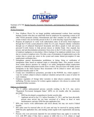 Summary of Senate Immigration Bill - Florida AFL-CIO
