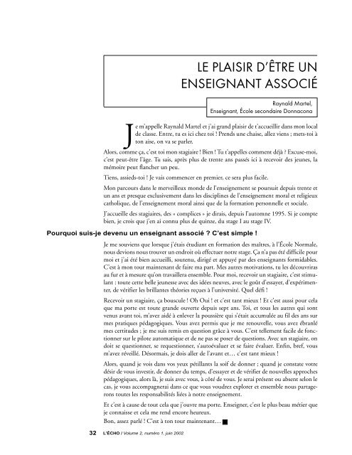 ÉCHO du RÉS.E.A.U Laval, volume 2, numéro 1 - Faculté des ...