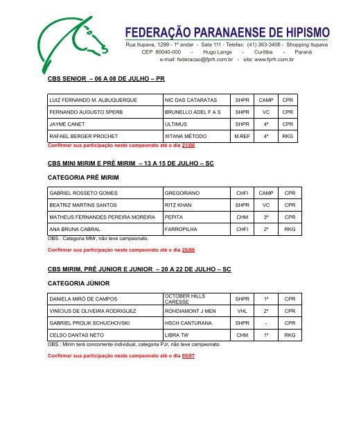 Veja aqui os atletas convocados e os prazos para confirmação.