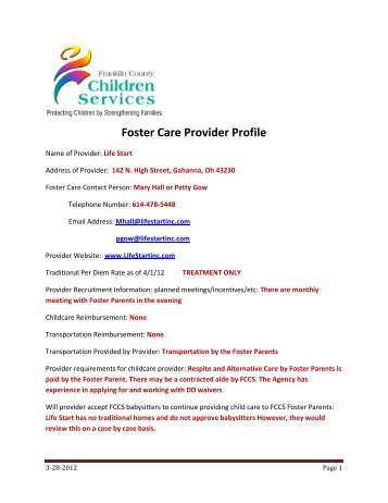 Foster Care Provider Profile - Franklin County, Ohio