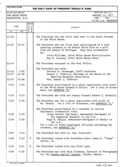 President's Daily Diary - Gerald R. Ford Presidential Library and ...