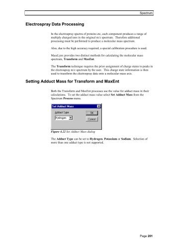 Electrospray Data Processing Setting Adduct Mass for Transform and ...