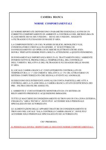 Norme comportamentali Camera Bianca o Pulita - INFN