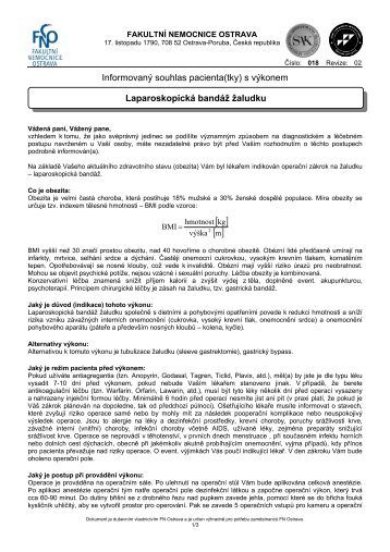 Laparoskopická bandáž žaludku - Fakultní nemocnice Ostrava