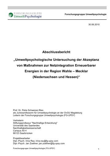 Abschlussbericht „Umweltpsychologische Untersuchung der Akzeptanz ...