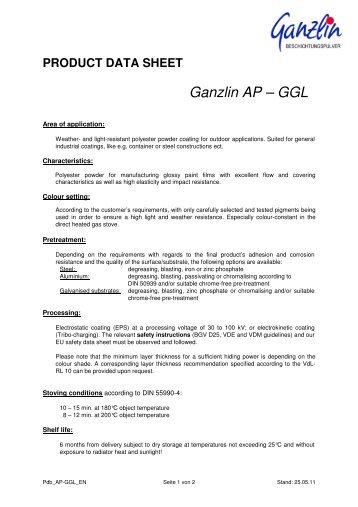 PRODUCT DATA SHEET Ganzlin AP – GGL