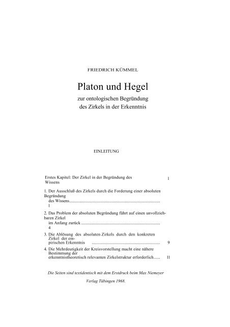 Platon und Hegel - Friedrich Kümmel