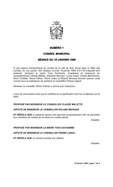 Numero 1 Conseil Municipal Municipal Seance Du Ville De Gatineau