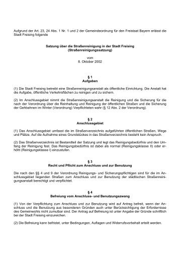 Aufgrund der Art. 23, 24 Abs. 1 Nr. 1 und 2 der ... - Stadt Freising