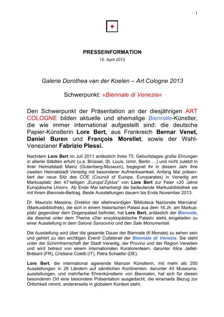 PR-Info-vdK_AC2013 - Galerie Dorothea van der Koelen