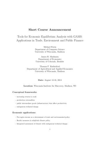 Applications in Trade, Environment and Public Finance - Gams