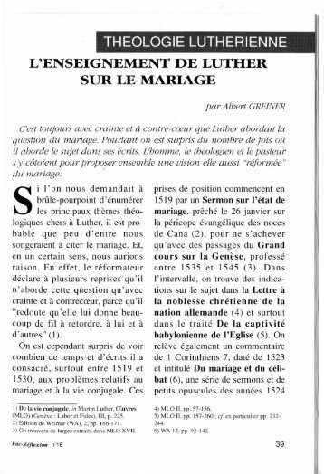 L'ENSEIGNEMENT DE LUTHER SUR LE MARIAGE - Faculté Libre ...