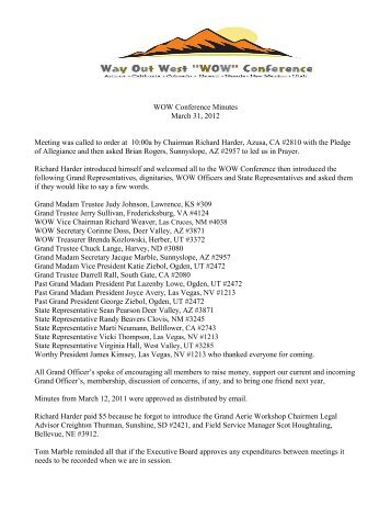 March 31, 2012 Conference Meeting Minutes - Fraternal Order of ...