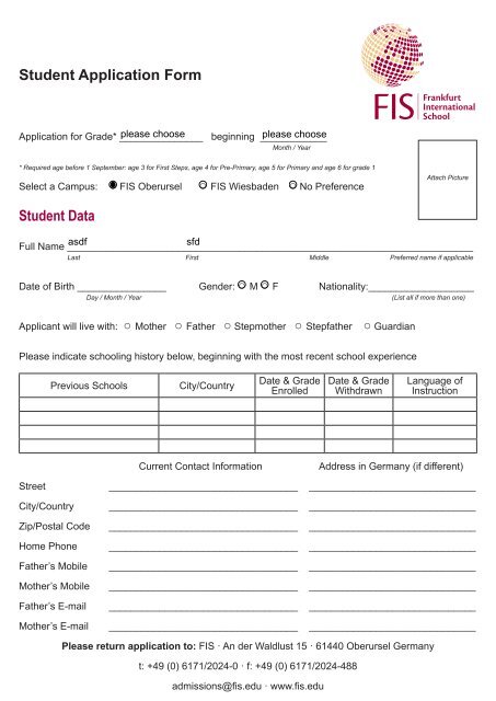Student Application (Online) - Frankfurt International School