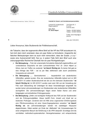 Antwort von Prof. Dr. Hilpert auf den Offenen Brief zur VPW - FSR ...