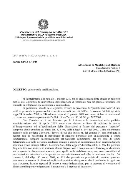 Presidenza del Consiglio dei Ministri - Dipartimento Funzione ...