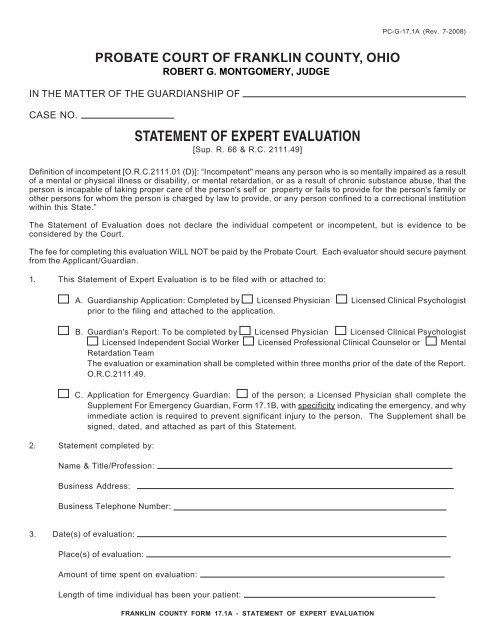 STATEMENT OF EXPERT EVALUATION - Franklin County, Ohio