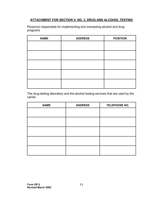 Proposed Form OP-1MX - Federal Motor Carrier Safety ...