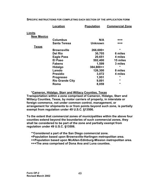 Proposed Form OP-1MX - Federal Motor Carrier Safety ...